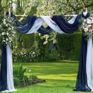 Navy Blue & White Wedding Arch Draping Fabric Bundle - 18 Ft Sheer Organza & Chi